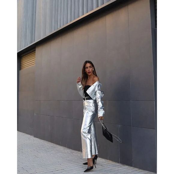 NWT Zara silver metallic cropped jacket - Picture 6 of 11